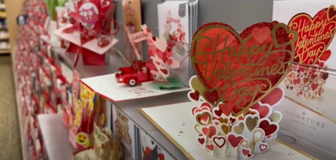 Valentines+cards+on+display+at+Christines+Hallmark+in+Elk+River%2C+Minnesota.