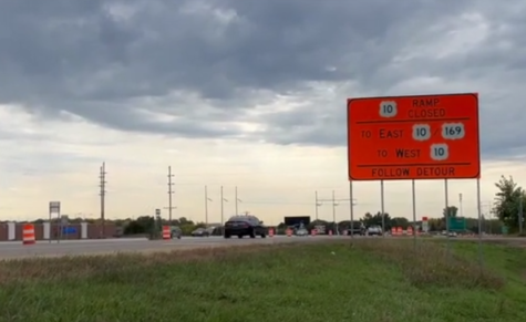 New traffic sign dictating the flow of traffic on highway 169. 