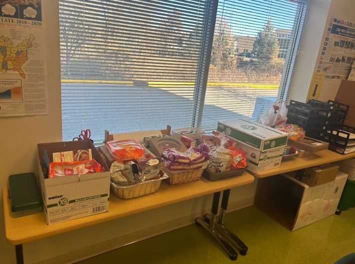 The final product of the NHS Thanksgiving Baskets before they went out to the community 