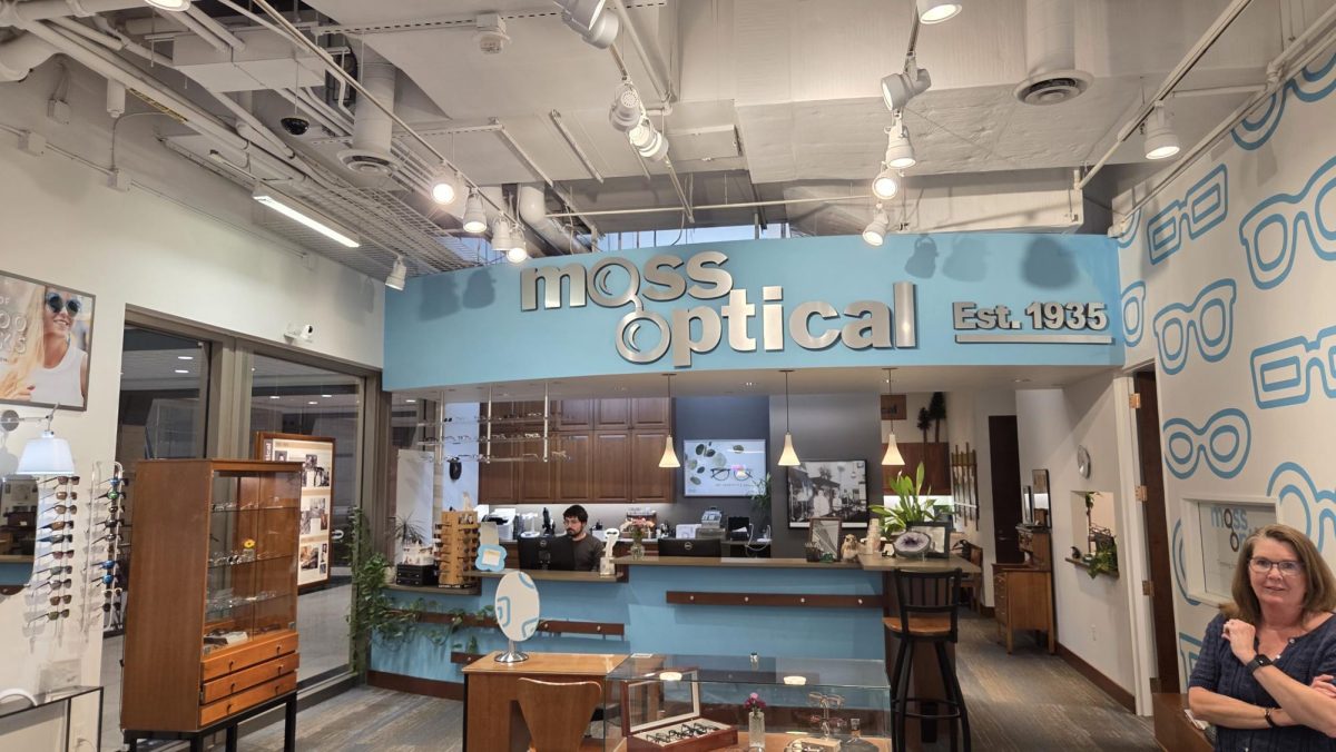 Inside of Moss Optical, the first view from the door